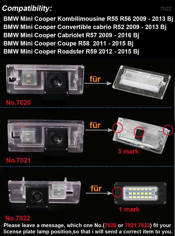 Auto Nachtsicht Rückfahrkamera Einparkkamera Einparkhilfe Farbkamera Rückfahrsystem für BMW Mini Coo