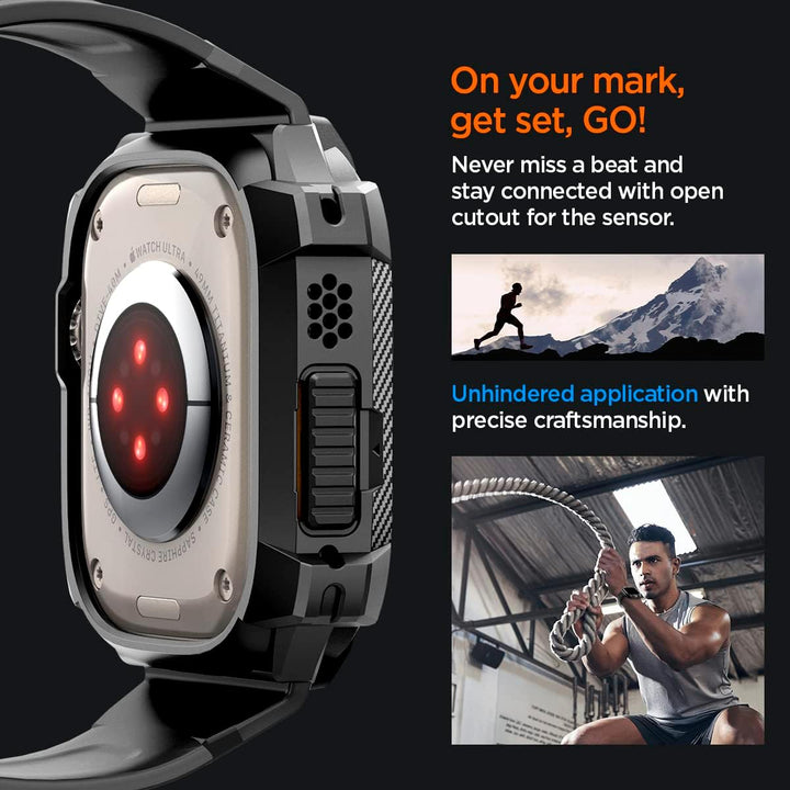 Spigen Rugged Armor Pro Hülle mit Band für Apple Watch Ultra 3/2/1 49mm | TPU-Unibody-Hülle mit Armb