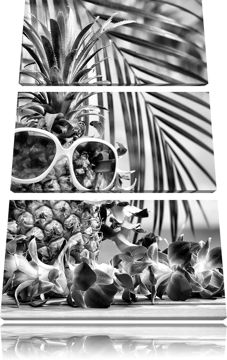 Pixxprint Monocrome, Ananas Urlaubsfeeling mit Sonnenbrille 3-Teiler Leinwandbild 120x80 Bild auf Le