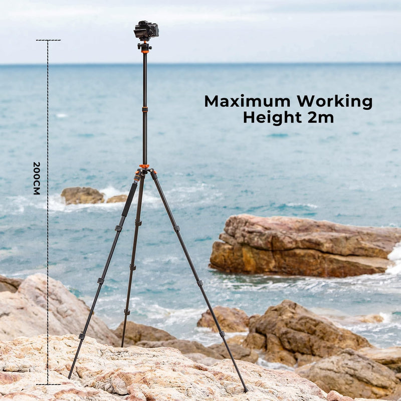 K&F Concept 200cm Stativ, Aluminium Kamera Stativ, K234A7(S210) Tripod mit Einbeinstativ Funktion, 3