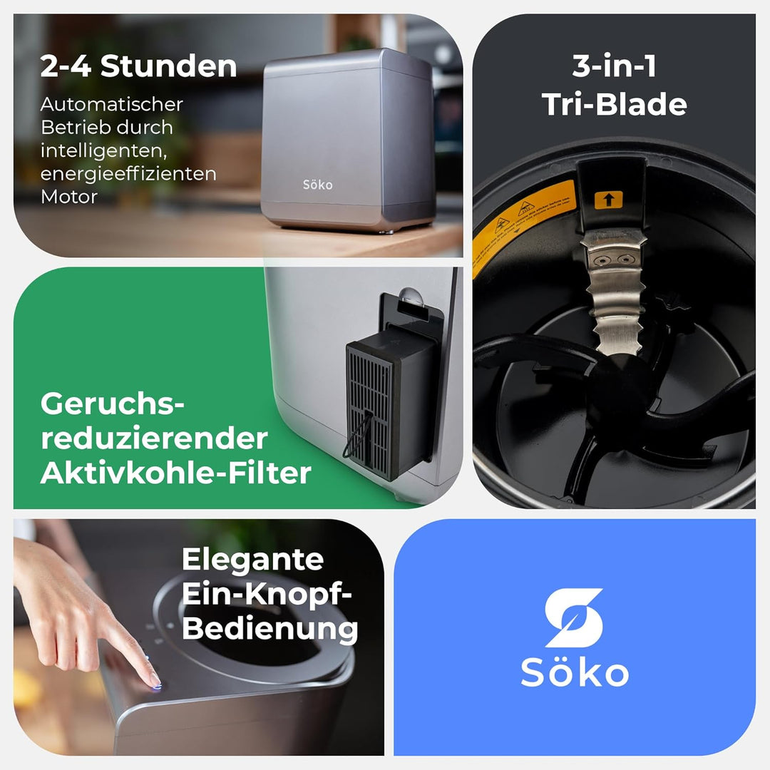 Elektrischer Komposter [2X Aktivkohle-Filter] Elektro-Schnellkomposter - Revolutionäre Kompost-Lösun