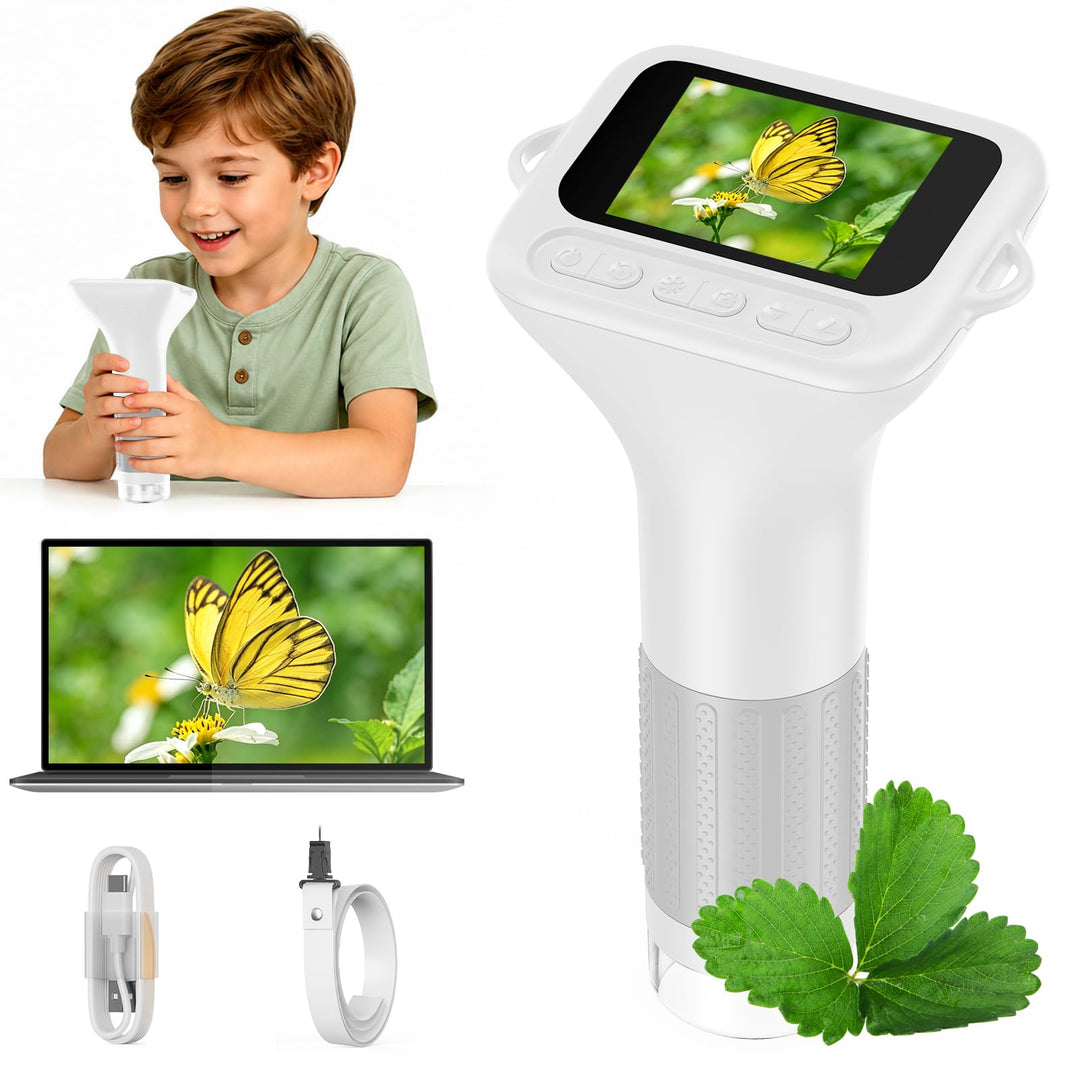 Digitales Mikroskop für Kinder 1000X, Abenteurer Mikroskop für Kinder mit 2 Zoll HD-Bildschirm, 8 LE