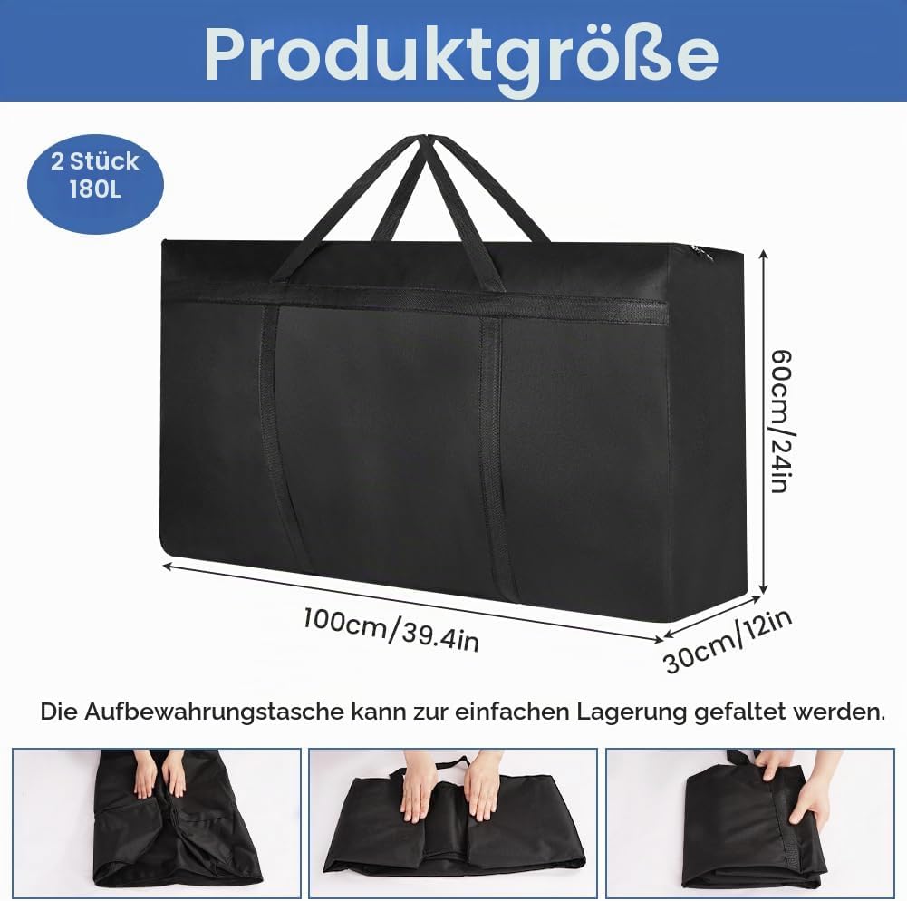 HOTUT Grosse Aufbewahrungstasche,2 Stück 180L Oxford Umzugstaschen mit Reissverschluss und Griff,Was
