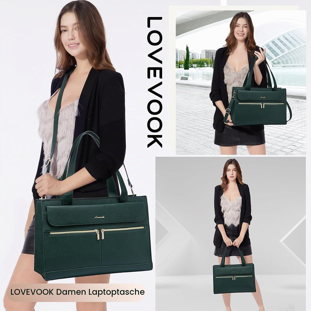 LOVEVOOK Laptop Handtasche Damen, 15,6 Zoll Laptoptasche Shopper Tasche Damen 2 in 1 Umhängetasche,