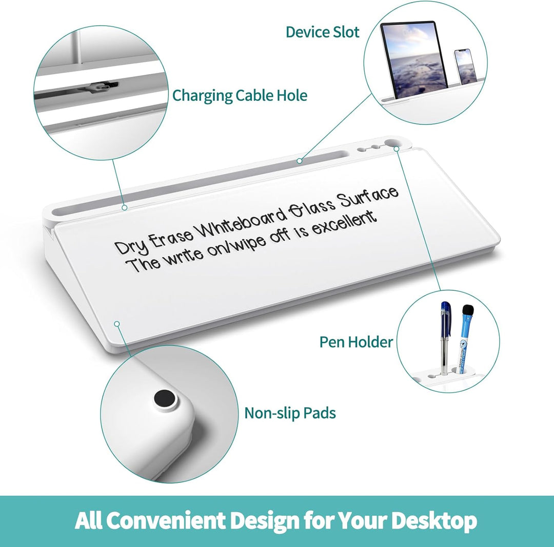 Schreibtisch Desk Organizer Whiteboard - Für kurze Notizen & Erinnerungen, Aus weissem Glas mit Schu