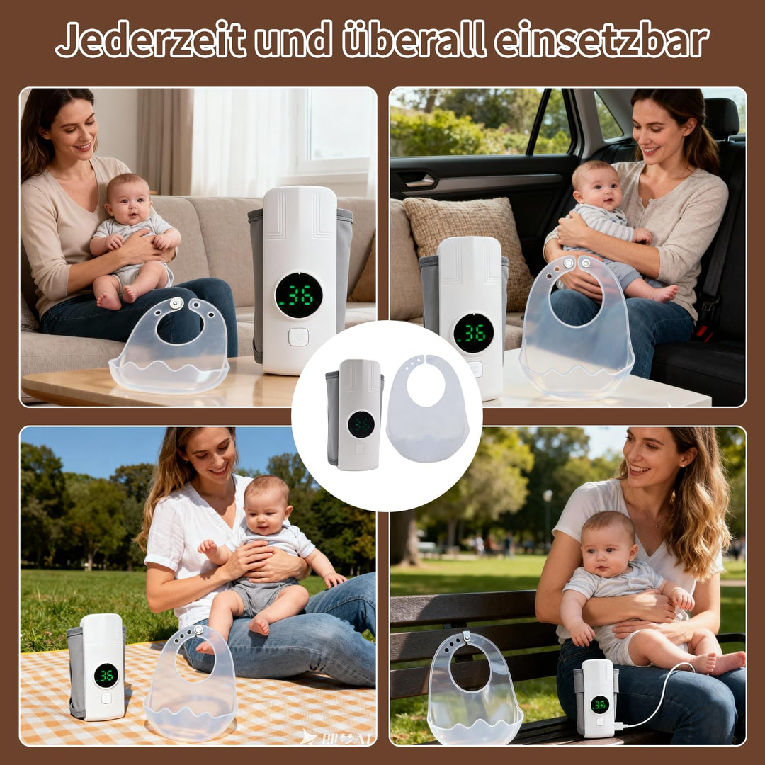 Flaschenwärmer Baby Unterwegs, 6 Temperaturstufen Drahtloses Milchwärmer mit LED Temperaturdisplay,