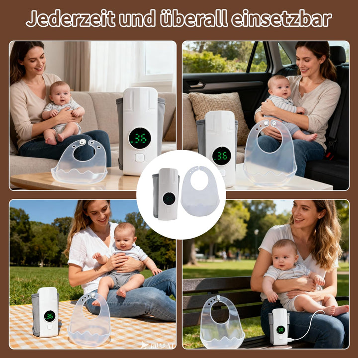 Flaschenwärmer Baby Unterwegs, 6 Temperaturstufen Drahtloses Milchwärmer mit LED Temperaturdisplay,