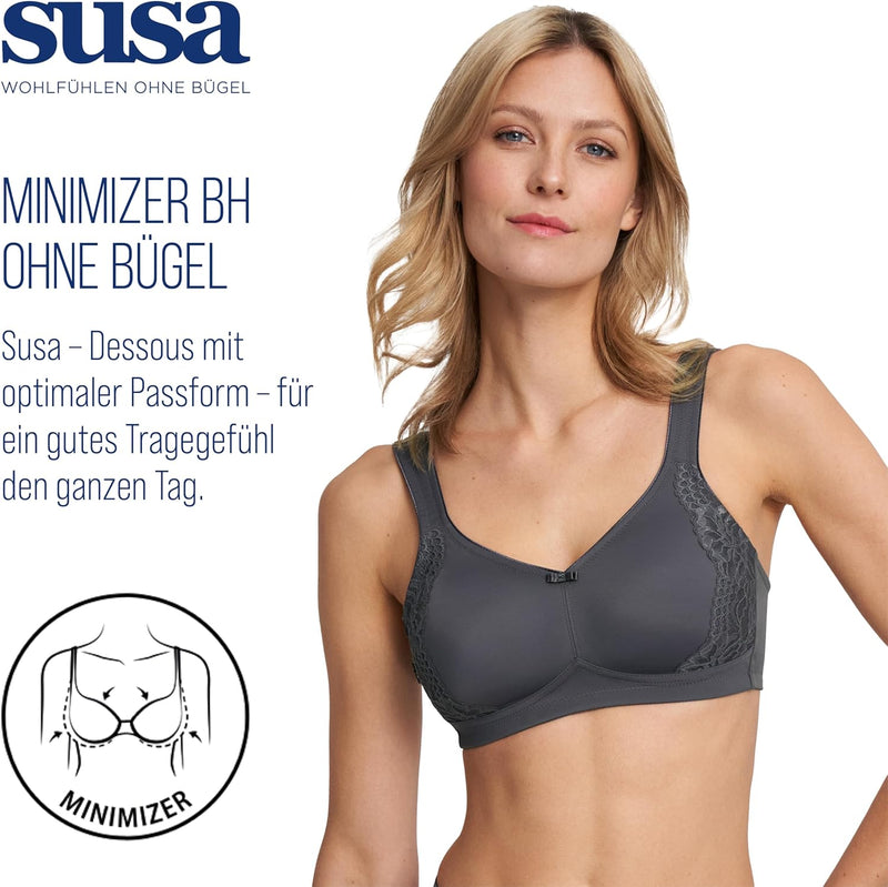 SUSA BH ohne Bügel I Minimizer BH mit seitlich am Cup angebrachter Spitze I Bügelloser BH mit breite
