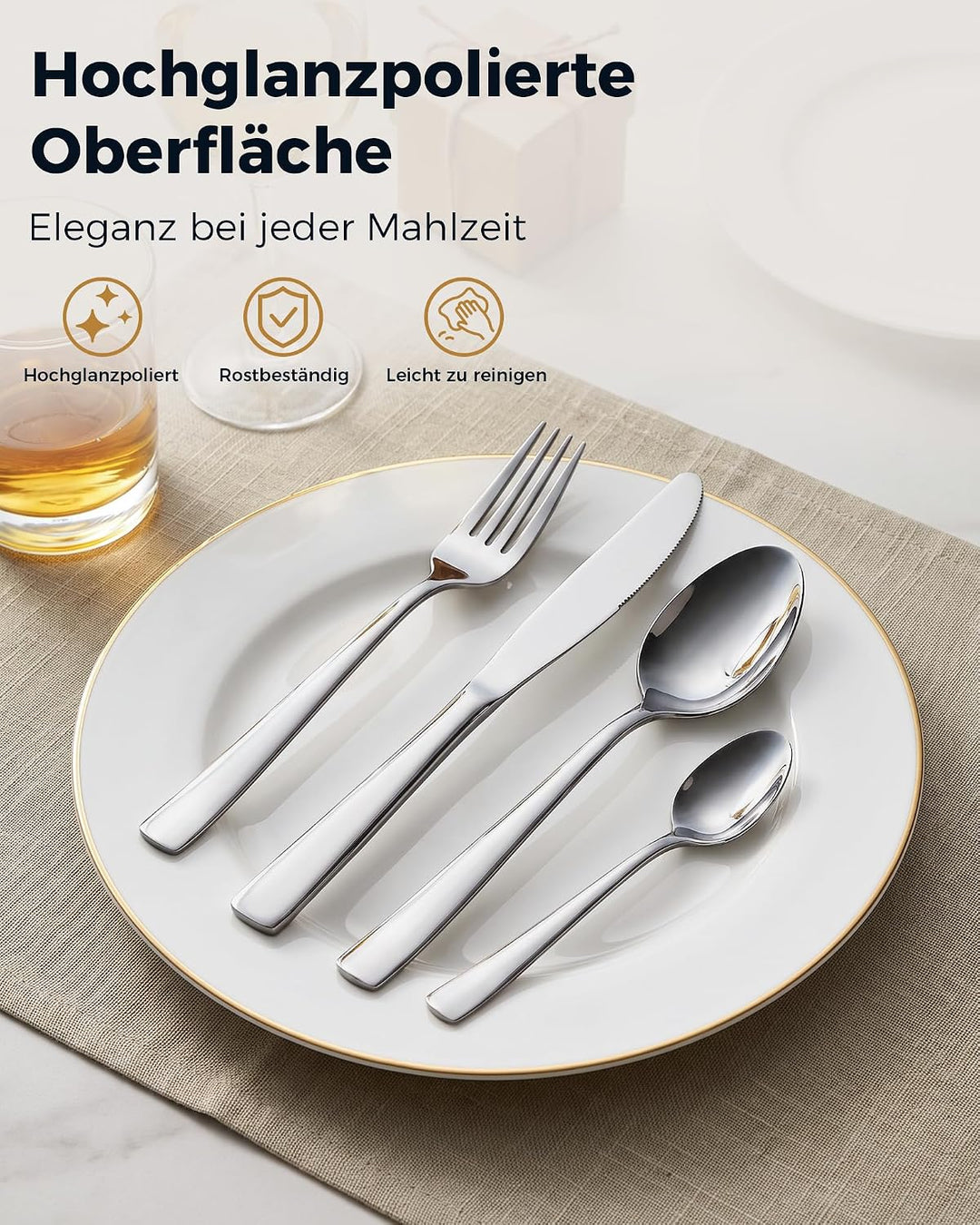 Fire More Edelstahl Besteck Set für 6 Personen, 30-teilig, Spiegelpoliert Silber 30 Teile, Silber 30