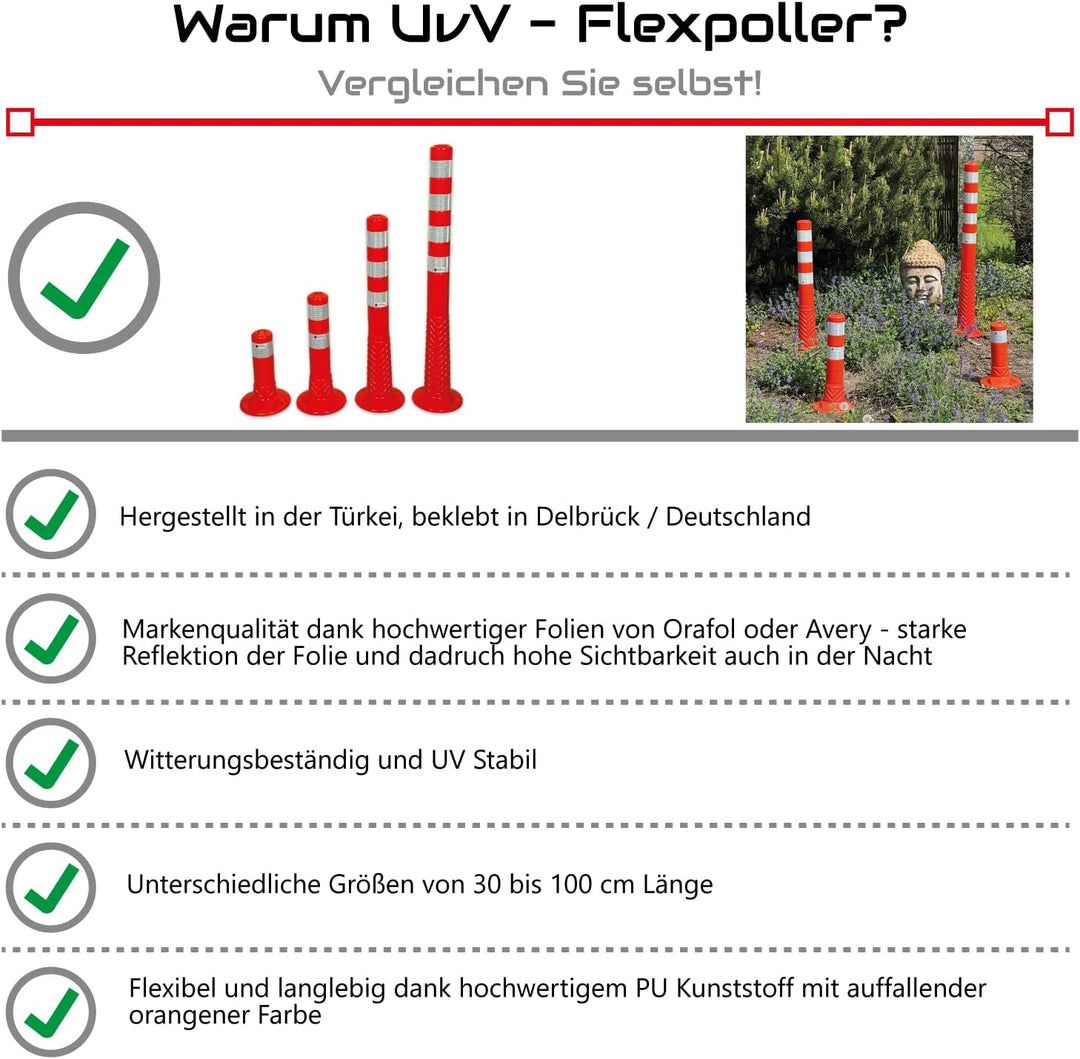 UvV UVTP4231 Flexi Poller Absperrpfosten 750 mm - reflektierend mit Orafol 5931 Silber (DIN Reflexfo