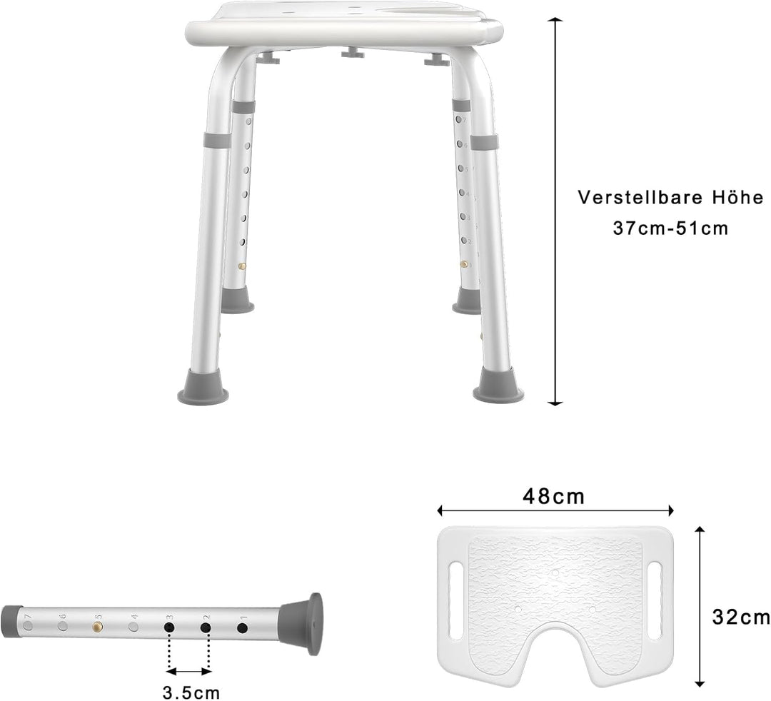 AUFUN Duschhocker Duschstuhl 35-51cm Höhenverstellbar Duschhocker U-Typ Anti-Rutsch Badsitz Duschhil