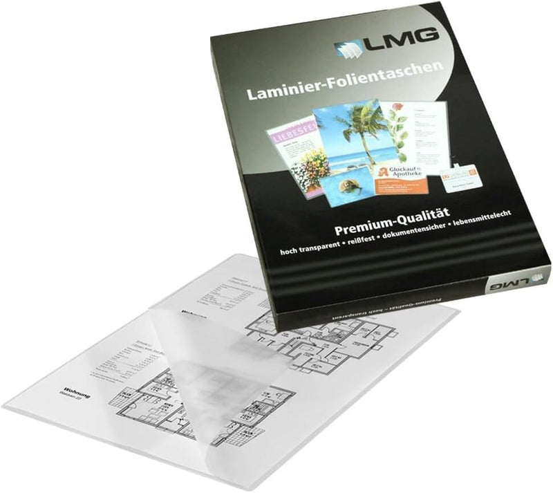 LMG LMGA4-250 Laminierfolien A4, 216 x 303 mm, 2 x 250 mic, 100 Stück