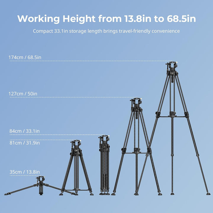 SMALLRIG AD-50Max Hochleistungs-Videostativ, 68,5 Zoll leichtes Stativ aus Kohlefaser mit FreeSpeed-