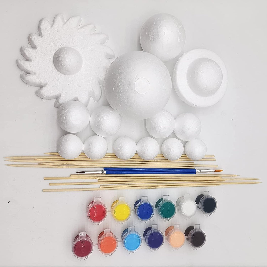 Solar System Modell Kit für Kinder mit 14 Schaumkugel, 12 Bambusstäbe, 12 Farbpigmente, 2 Malpinsel