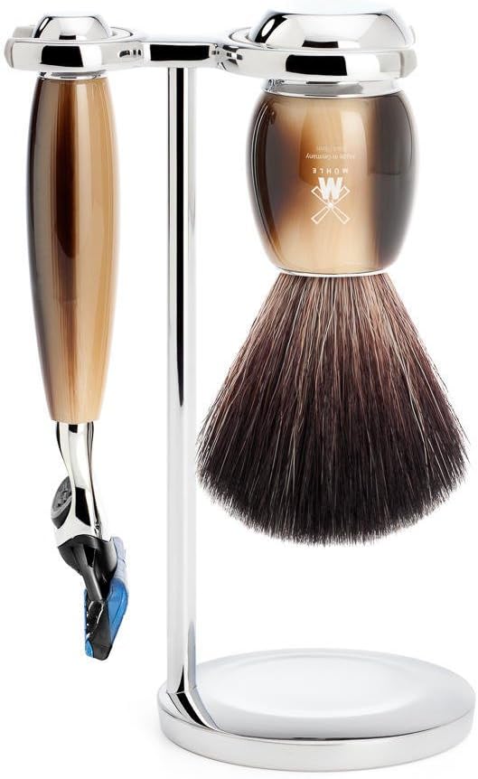 MÜHLE Rasierset - Vivo Serie - Black Fibre - kompatibel mit Gillette-Klingen - Edelharz hornbraun