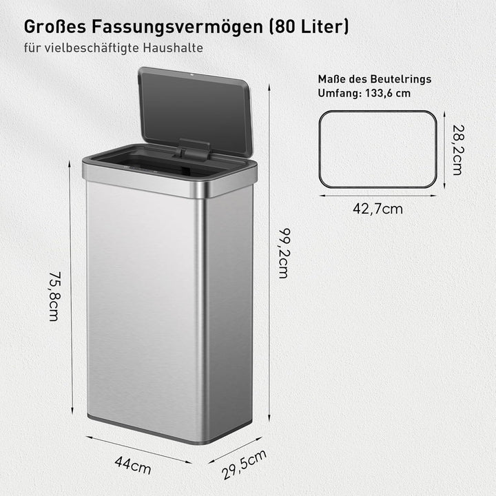 EKO NOVA 80L Mülleimer mit Sensor, Automatischer Küchenmülleimer, rechteckiger Bewegungssensor Abfal