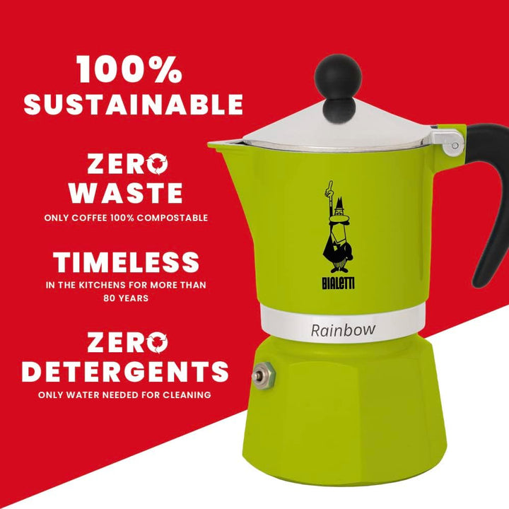 Bialetti 4973 Rainbow Caffettiera Colorata, Alluminio, Verde, 6 Tazze, Grün Grün 6 Tassen