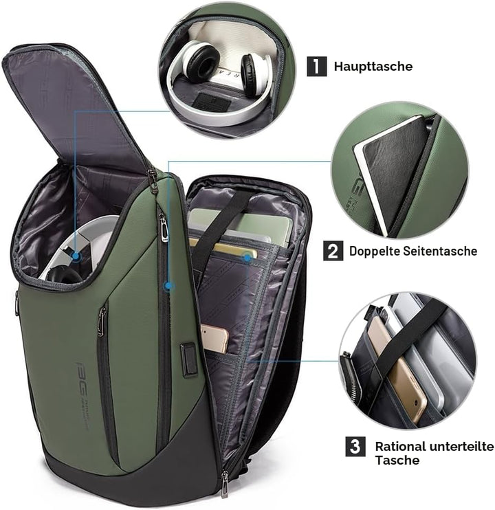 BANGE Business-Smart-Rucksack, wasserdicht, 39,6 cm (15,6 Zoll), Laptop-Rucksack mit USB-Ladeanschlu