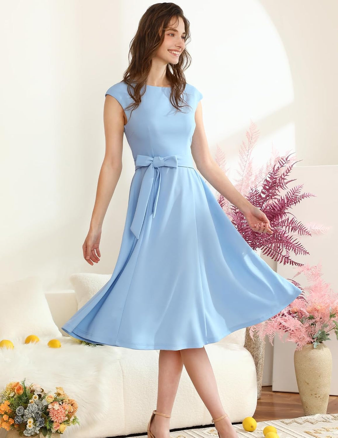 DRESSTELLS Cocktailkleid Damen Festliche Kleider 1950er Knielang Rockabilly Hochzeitkleid Swing Part