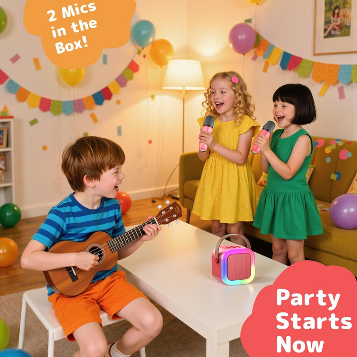 Fede Karaoke Maschine für Kinder Erwachsene, Mini Karaoke Maschine mit 2 Mikrofonen, Tragbarer Bluet