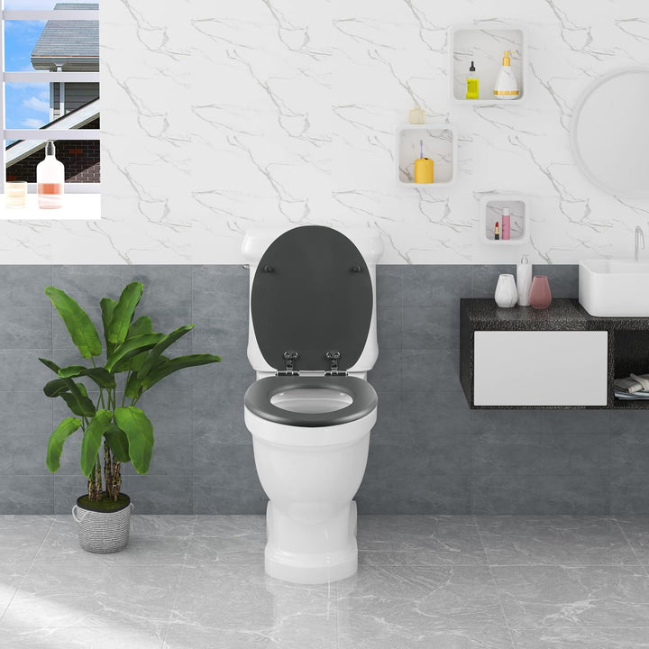 eSituro Toilettendeckel mit Absenkautomatik Holz, WC Sitz mit Quick-Release-Funktion für leichte Rei