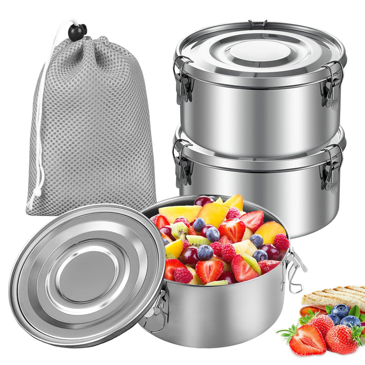 PORFOYO 3 Stück Edelstahl Kinder-Lunchbox, Auslaufsichere Brotdose, Metalldose für Obst, Müsli & Gew