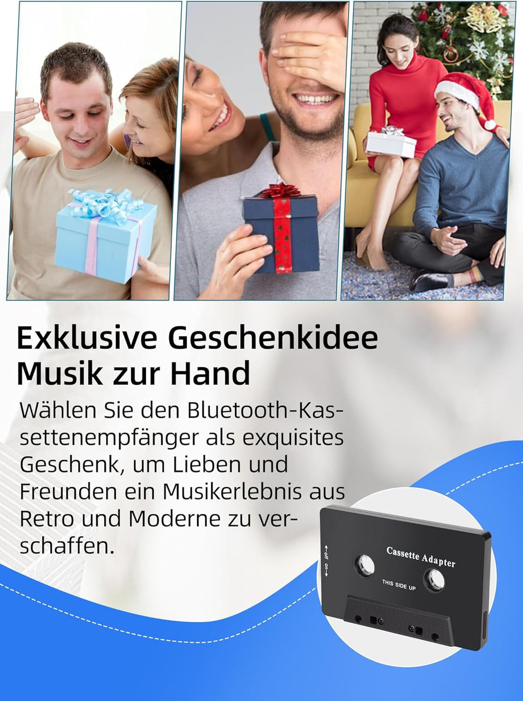 Bewinner Auto Audio Bluetooth Kassettenadapter, Rauschunterdrückung, Stereo High Fidelity Band Aux E