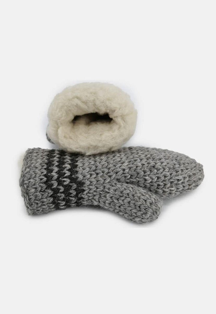 Hollert Handgestrickte Fausthandschuhe Bernie gefüttert Merinowolle Grau