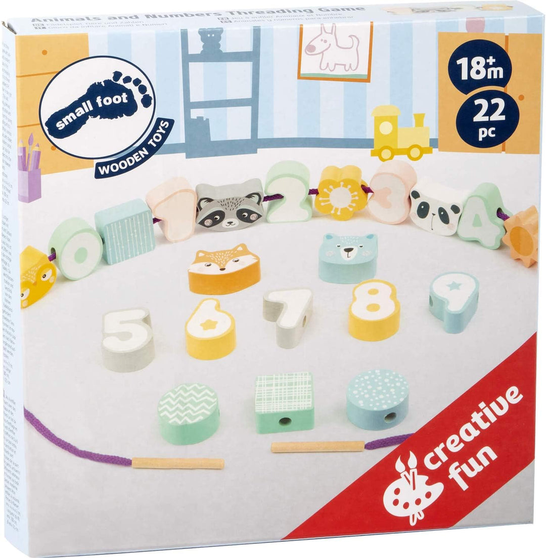 Small Foot Fädelspiel Tiere und Zahlen aus Holz, mit 21 Holzklötzen, Lernspielzeug für Kinder ab 3 J