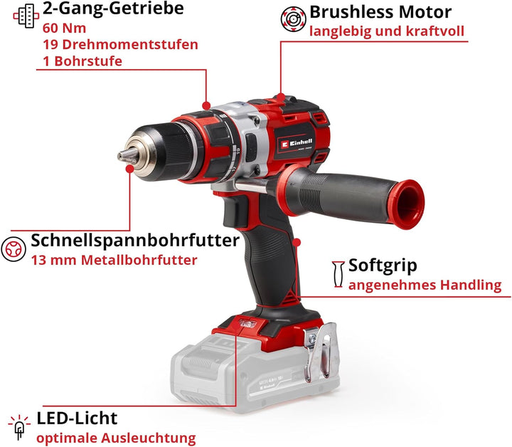 Einhell Akkuschrauber TE-CD 18 Li Brushless Solo Power X-Change (Li-Ion, Rot, 18 V, 2 Gang, 60Nm/Bru