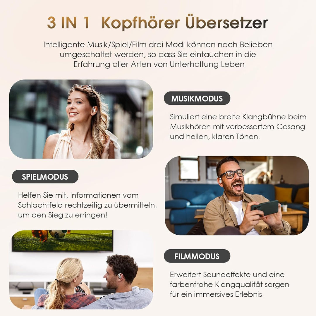 KI Übersetzer Kopfhörer - LCD-Touchscreen Kopfhörer Übersetzer mit 144 Sprachen,60Hrs Laufzeit, Blue