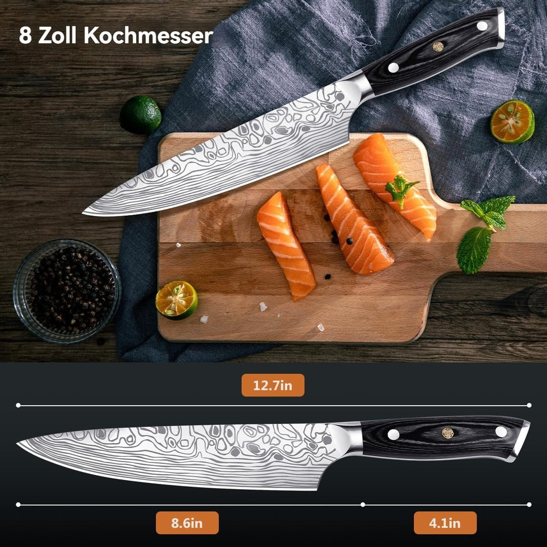 Kochmesser 20 cm Küchenmesser Profi Messer Scharfe Fleischmesser aus Hochelastischer Edelstahl mit E