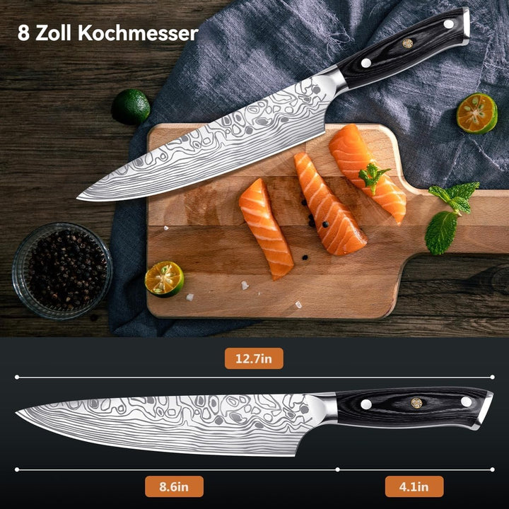 Kochmesser 20 cm Küchenmesser Profi Messer Scharfe Fleischmesser aus Hochelastischer Edelstahl mit E