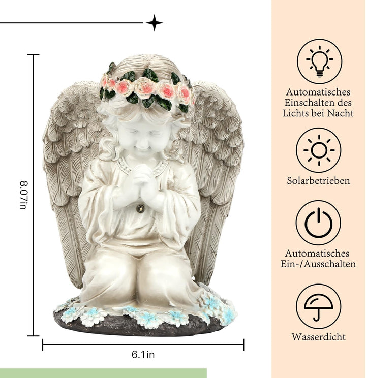 OBEISN Solar Engel Gartenstatuen, Grabschmuck Wetterfest Deko Für Draussen Wetterfest, Herbstdeko Ou