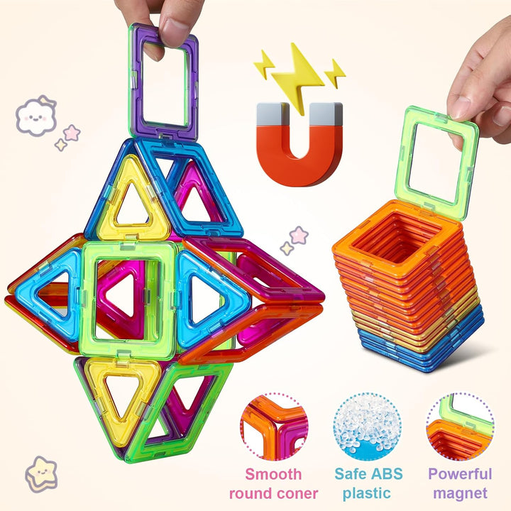 ECHOCUBE 42 Stück Magnetische Bauklötze Set, STEM Construction Spielzeug für Kinder 36+ Monate, Educ