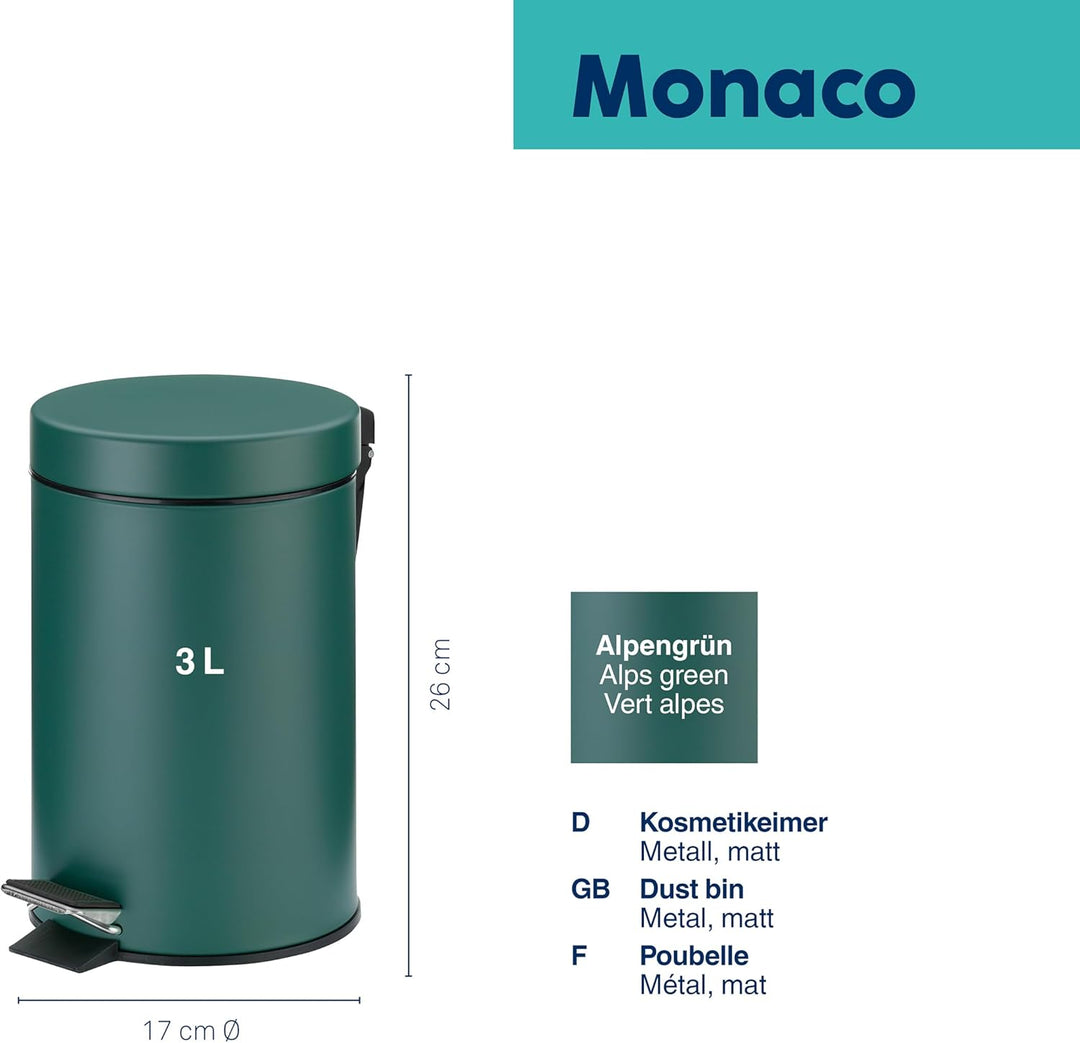 kela Kosmetikeimer grün 3l, Metall Tretmülleimer Badezimmer, Badmülleimer mit Inneneimer und Tragehe