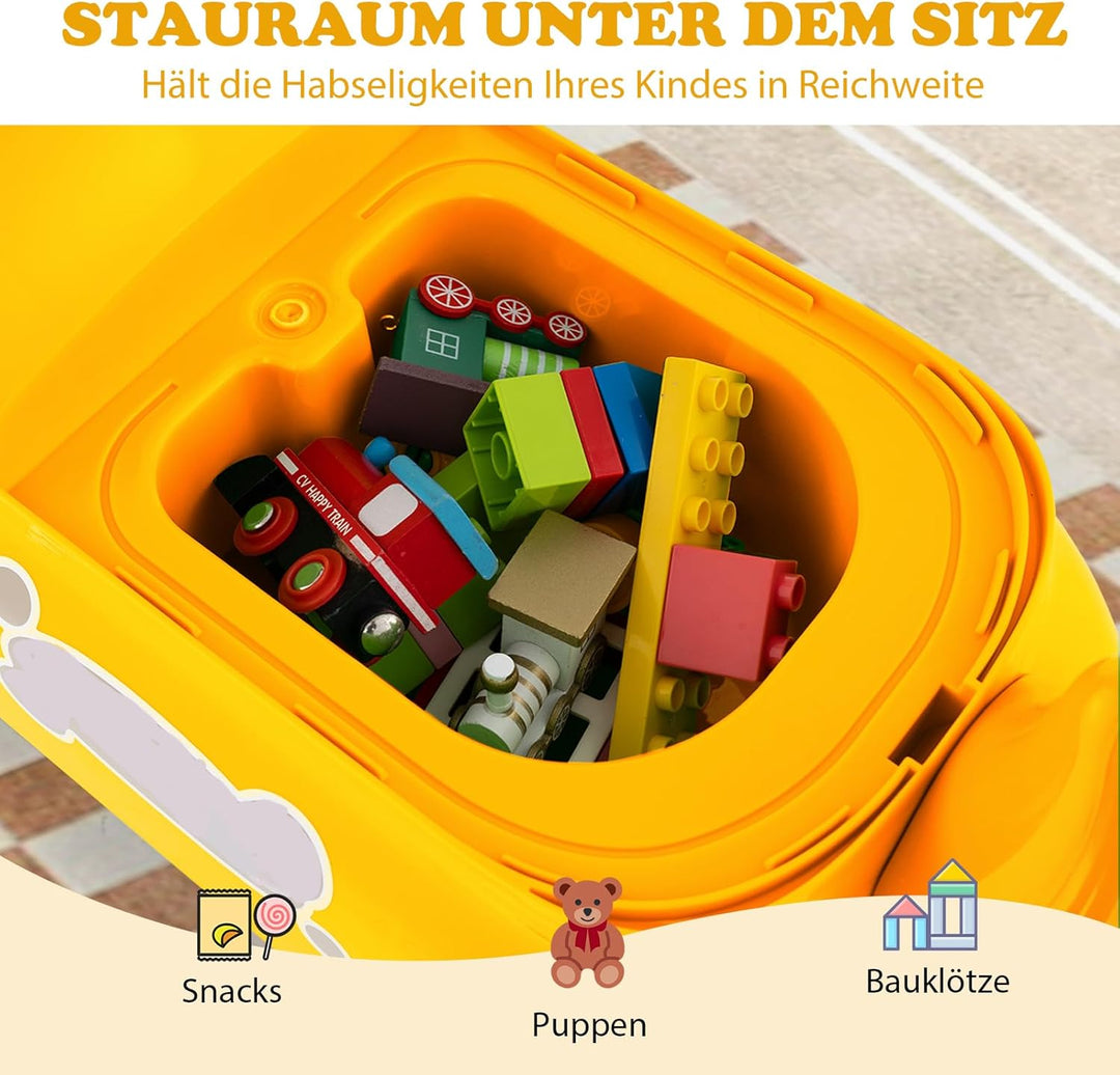 COSTWAY Rutschauto, Rutschfahrzeug mit Stauraum unter dem Sitz, Dinosaurier Schiebauto mit Lichter &
