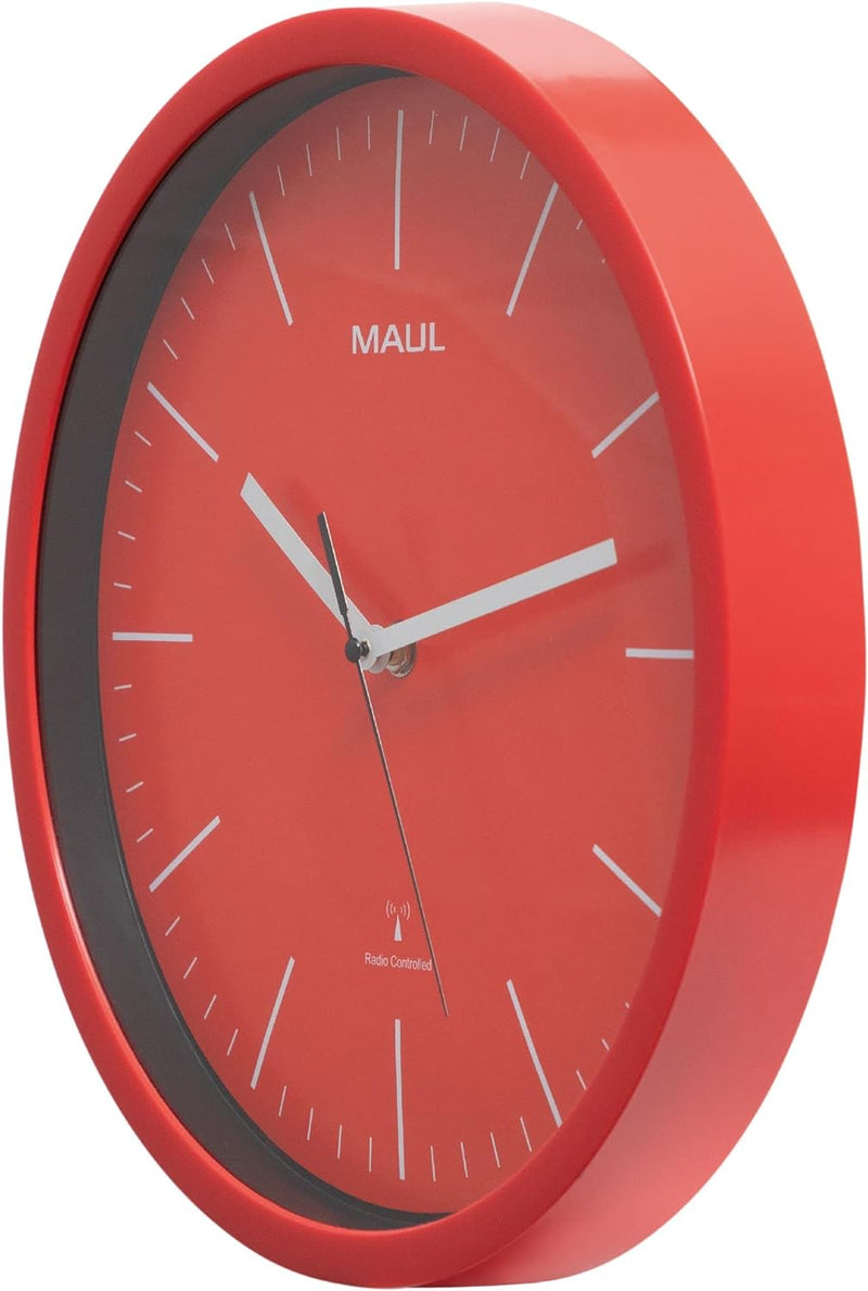 Maul Wanduhr MAULjump Ø 30,5 cm | stilvolle Funkuhr mit Mineralglas | automatische Zeiteinstellung |