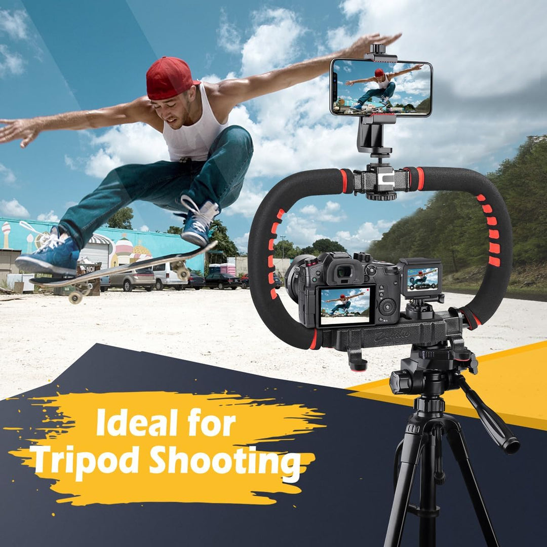 Zeadio Stabilisator für Kamera Handy GoPro, Faltbare Handgriff Video Rig Steadycam Stabilizer für al