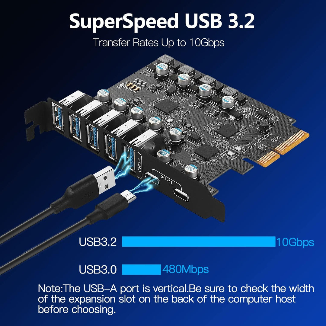 Pcie USB 3.2/3.1 Gen 2 Karte 7 Ports (2X USB C - 5X USB A), USB Expansion Karte mit 10 Gbps Internal