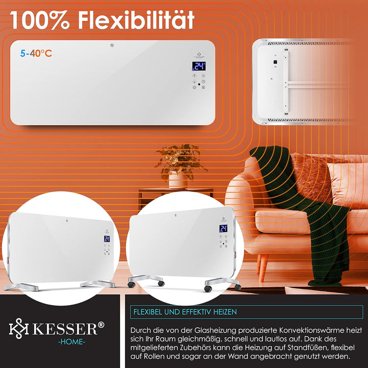 KESSER® Elektro Glasheizung Glaskonvektor Elektroheizung Heizung Heizkörper ✓ Touchscreen ✓ APP WiFi