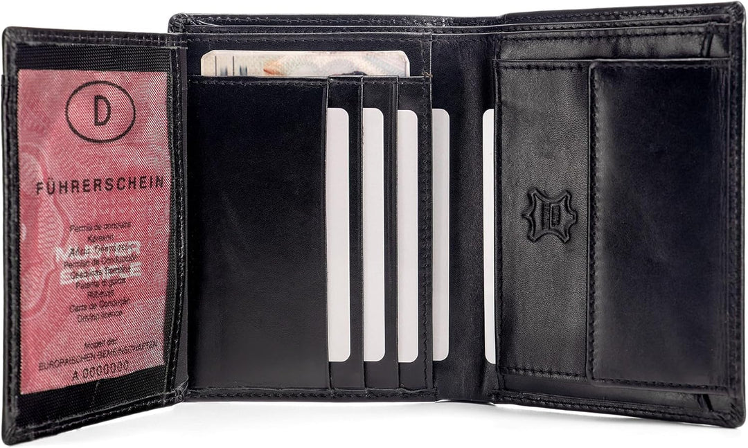 Fa.Volmer ® Leder Geldbörse Herren mit RFID-Schutz im XL-Format - Platz für Fahrzeugscheine - 11 Fäc
