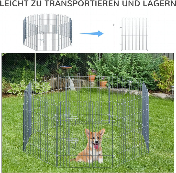 PawHut Freilaufgehege Welpenauslauf Welpenzaun Laufstall Welpengitter für Tiere 8-teilig B63 x H76 c