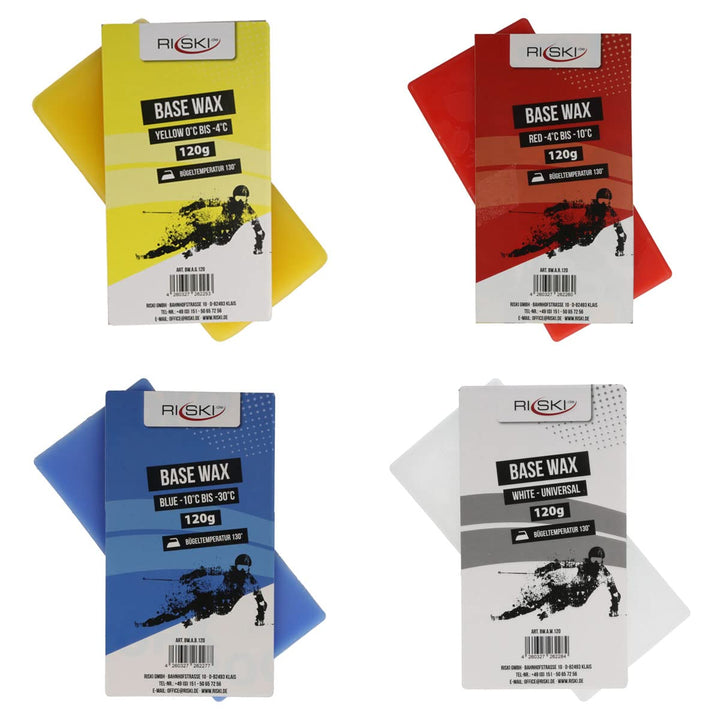 RiSki Skiwachs Set Base Wax Alpin gelb 120g + rot 120g + blau 120g + universal 120g