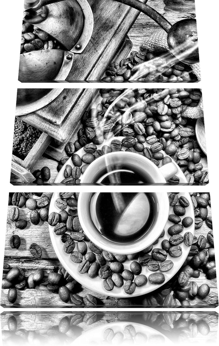 Pixxprint Monocrome, Kaffee Cappucino Kaffee Trinken Erholung 3-Teiler Leinwandbild 120x80 Bild auf
