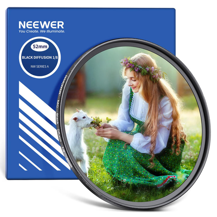 NEEWER 52mm Black Diffusion 1/8 Filter, Weicher, verträumter Kinoeffekt Filter, ultradünnes, wassera