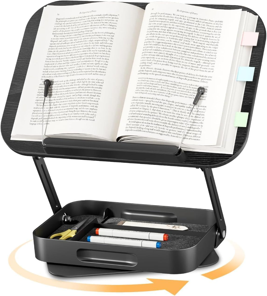 SupeDesk Buchständer Holz mit praktischem Stauraum, 360° drehbarer Buchhalter Leseständer, höhenvers