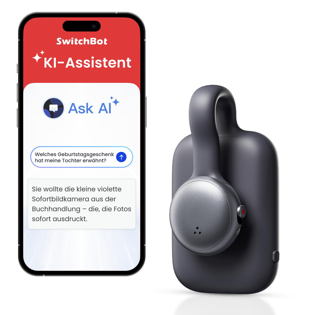 SwitchBot KI MindClip, Diktiergerät Transkription&amp;Zusammenfassungen, 64GB