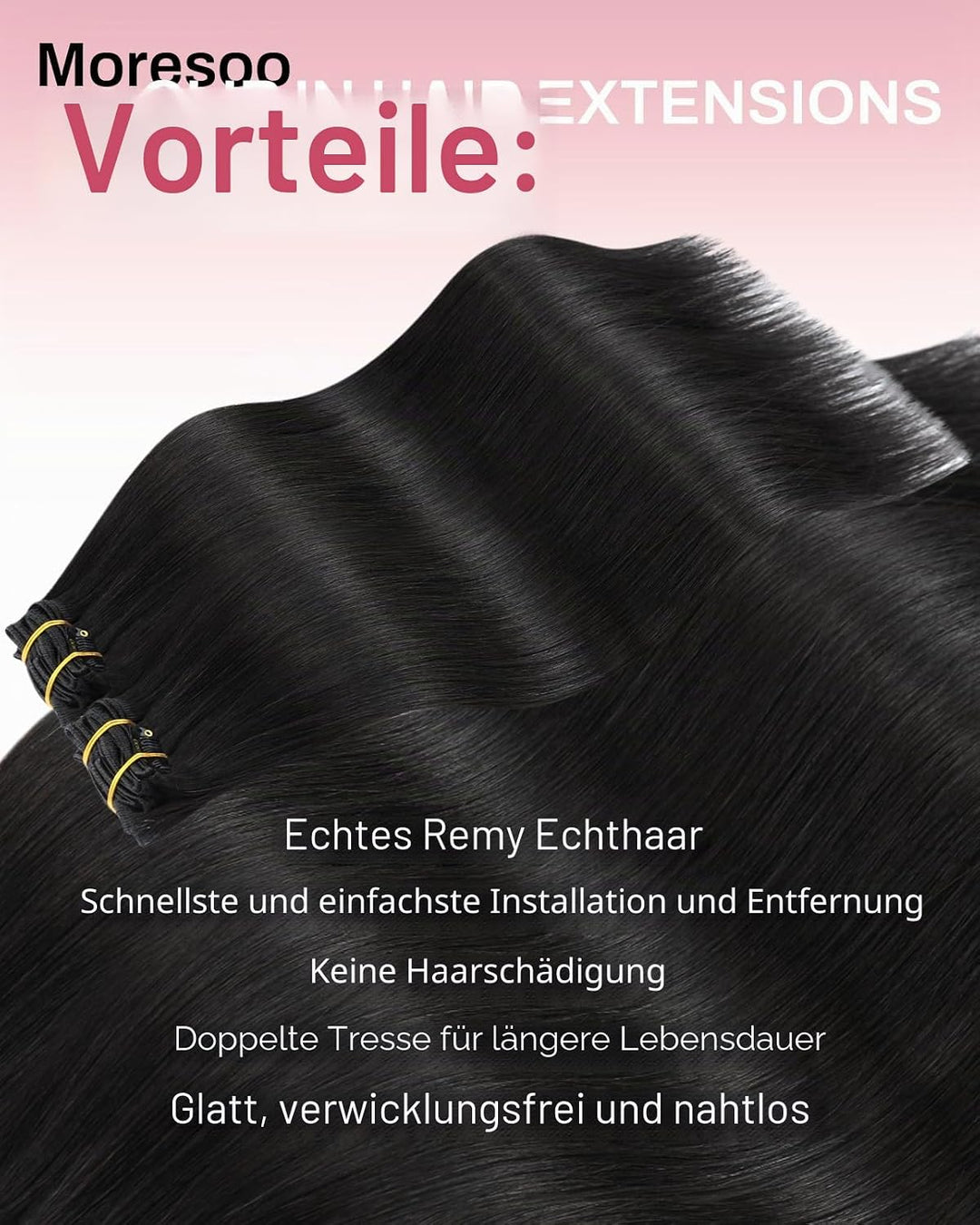 Moresoo Clip in Extensions Echthaar Schwarz Haarverlängerung Clip in Echthaar Remy Schwarz Haarexten