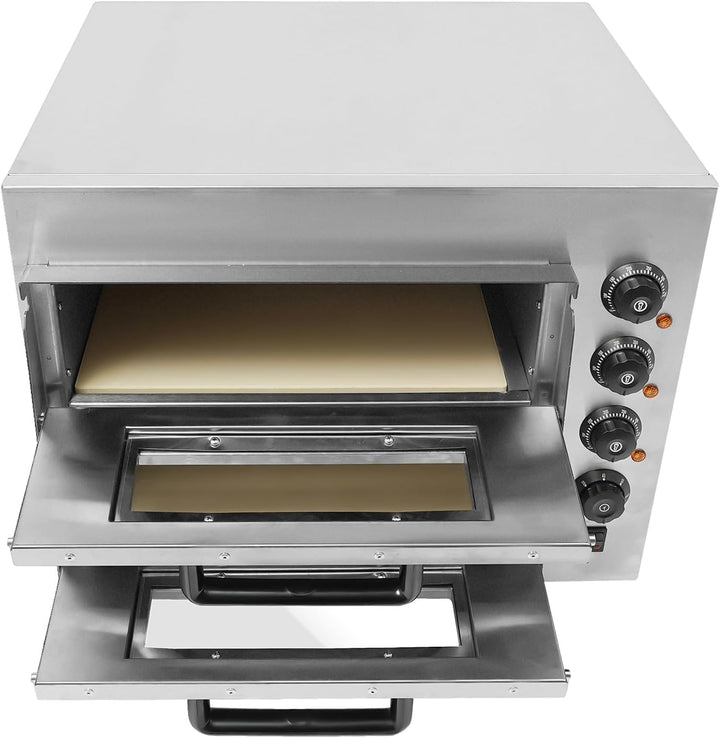 Pizzaofen Elektrisch 2 Kammern 3000W Edelstahl Pizzabackofen Pizza Ofen 350°C Gleichmässige Hitzever